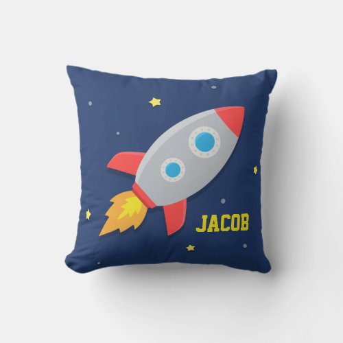 Rocket Ship Outer Space For Kids Room Throw Pillow