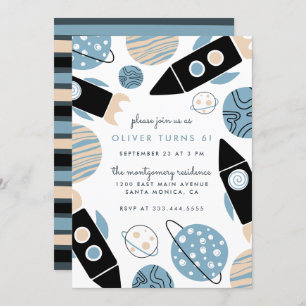 Rocket Ship Outer Space Kids' Birthday Party Invitation