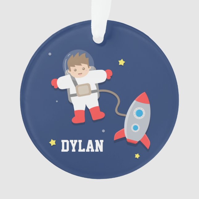 Rocket Ship Outer Space Little Astronaut Boys Room Ornament (Front)
