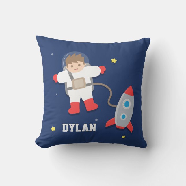 Rocket Ship Outer Space Little Astronaut Boys Room Throw Pillow (Front)