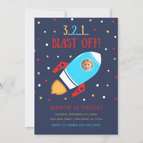 Rocket Ship Outer Space Photo Birthday Invitations