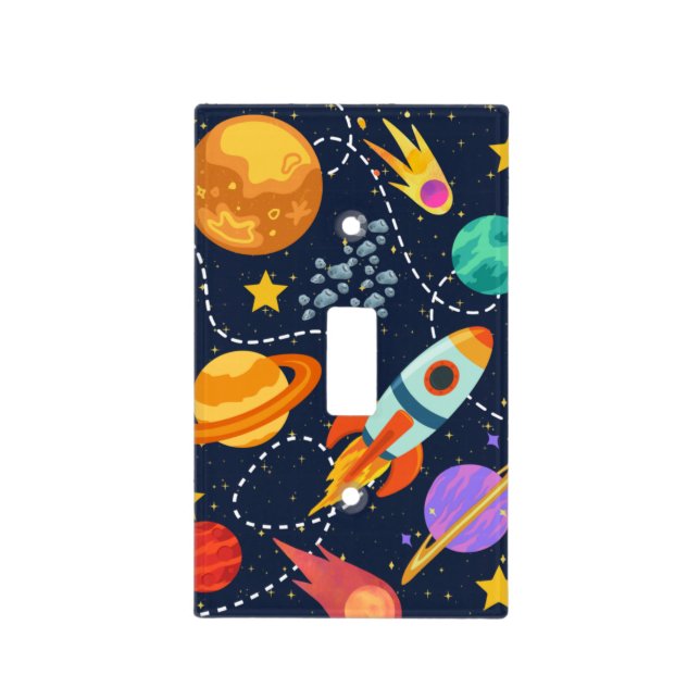 Rocket Ship Outer Space Planets Astronaut Room Light Switch Cover (Front)