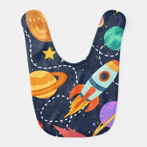 Rocket Ship Outer Space Planets Explore Adventure Baby Bib