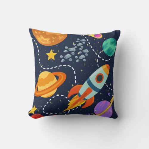 Rocket Ship Outer Space Planets Explore Adventure Throw Pillow