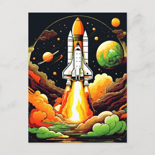 Rocket Ship Outer Space Postcard