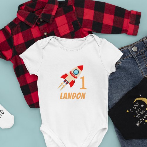 Rocket Ship Personalized First Birthday Baby Bodysuit