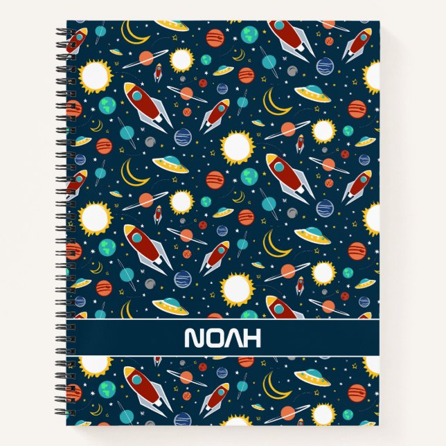 Rocket ship Planet Stars Space Custom Notebook (Front)