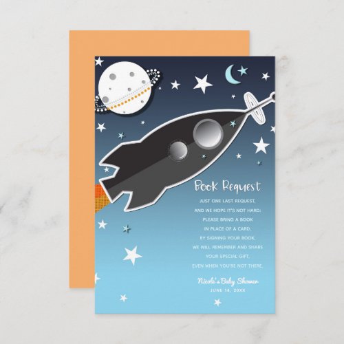 Rocket Ship Space Baby Shower Book Request Invitation