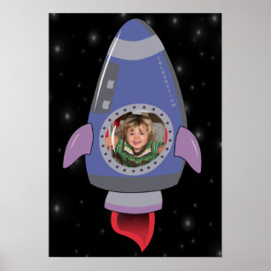 Rocket Ship Space Birthday Decoration Poster
