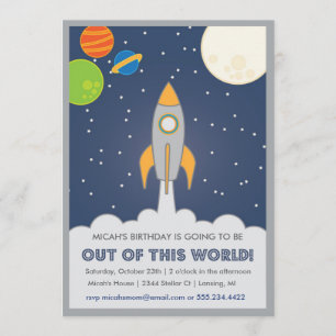 Rocket Ship Space birthday invite