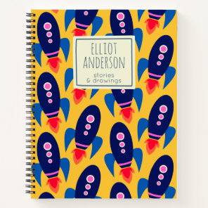 Rocket Ship Space Pattern Personalized Name Story Notebook