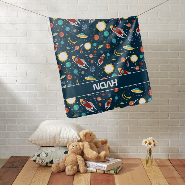 Rocket ship space pattern Space Planets Custom Baby Blanket (In Situ)