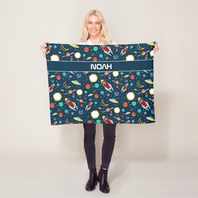 Rocket ship space pattern Space Planets Custom Fleece Blanket (In Situ)