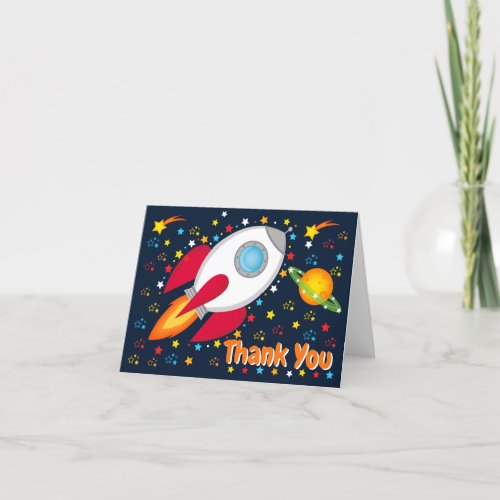 Rocket Ship Space Stars Thank You Cards