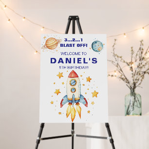 Rocket Ship Space Theme Birthday Welcome Sign