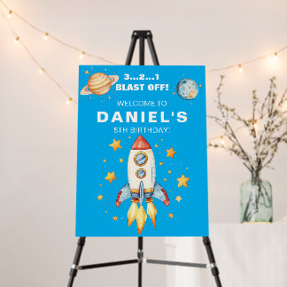 Rocket Ship Space Theme Birthday Welcome Sign