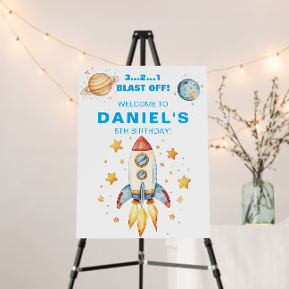 Rocket Ship Space Theme Birthday Welcome Sign