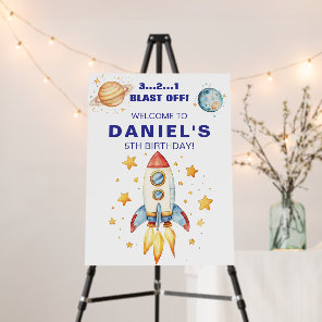 Rocket Ship Space Theme Birthday Welcome Sign