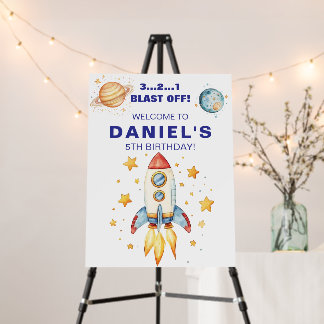 Rocket Ship Space Theme Birthday Welcome Sign