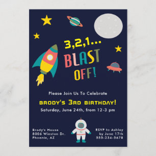 Rocket Ship Space Themed Birthday Party Invitation