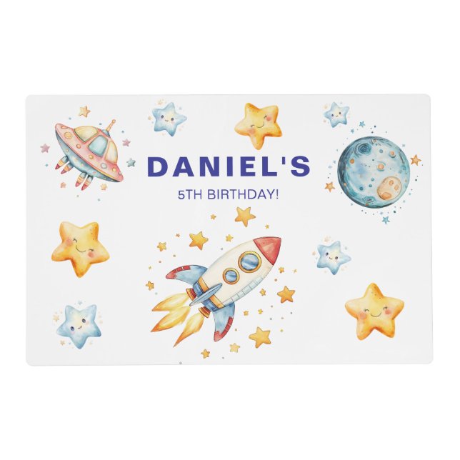 Rocket Ship Space-Themed Custom Birthday Party Placemat (Front)