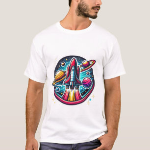Rocket Ship Sticker - Space Theme Decal - Vibrant T-Shirt