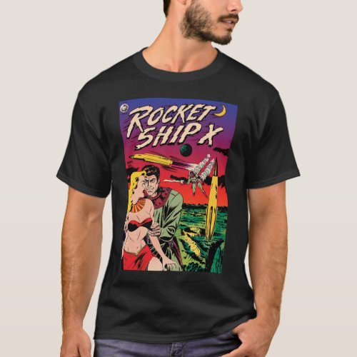 Rocket Ship X Vintage Sci Fi Comic Book Cover T_Shirt