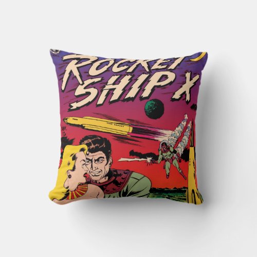 Rocket Ship X Vintage Sci Fi Comic Book Cover Throw Pillow