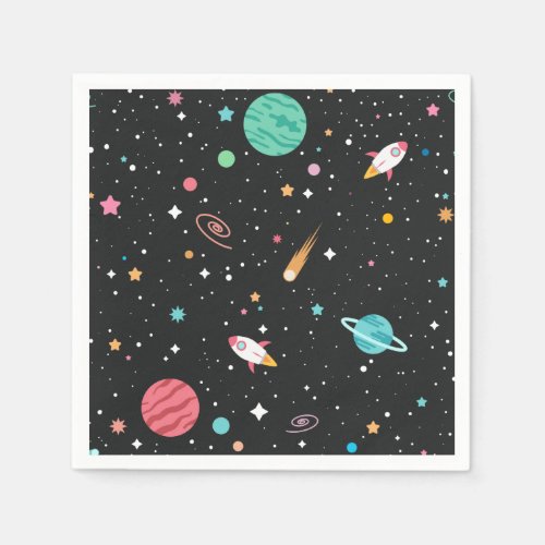 rocket ships and planets in outer space napkins