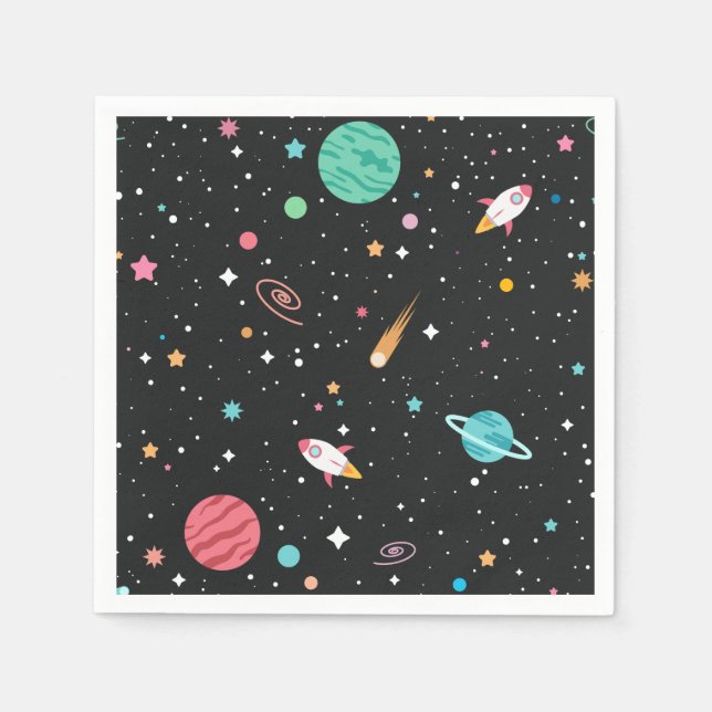 rocket ships and planets in outer space napkins (Front)