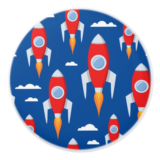 Rocket Ships Boys Room Ceramic Knob (Front)