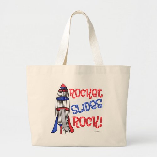 Rocket Slides Rock Fun Playground Nostalgia Large Tote Bag