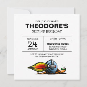 Rocket Snail Birthday Invitation