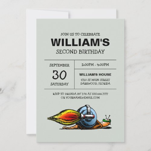 Rocket Snail Birthday Invitation