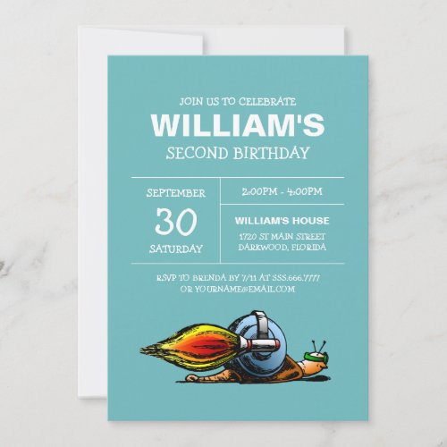 Rocket Snail Birthday Invitation