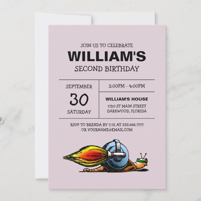 Rocket Snail Birthday Invitation (Front)
