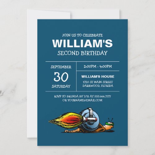 Rocket Snail Birthday Invitation