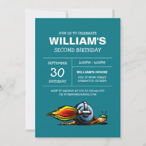 Rocket Snail Birthday Invitation