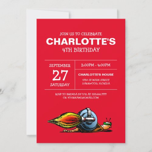 Rocket Snail Birthday Invitation