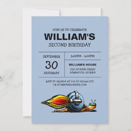 Rocket Snail Birthday Invitation