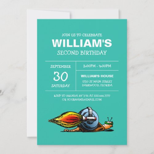 Rocket Snail Birthday Invitation