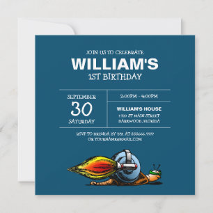 Rocket Snail Birthday Invitation