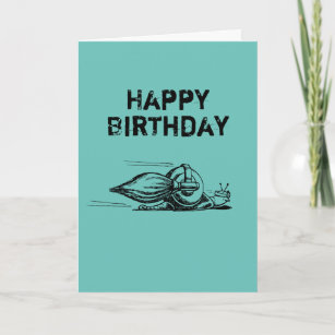 Rocket Snail Folded Greeting Birthday Card