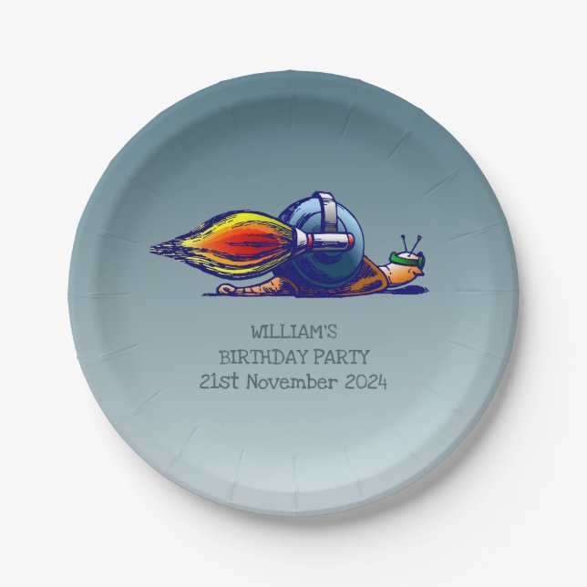 Rocket Snail's Jetpack Ride Paper Plates (Front)