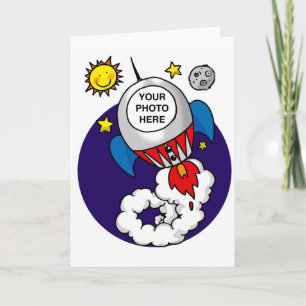 rocket space birthday kid card