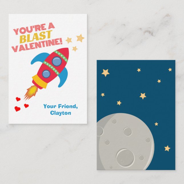 Rocket Space Classroom Valentines Note Card (Front/Back)