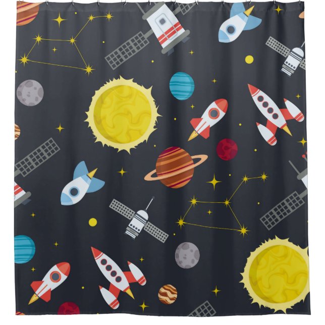 Rocket space globe solar system and planet cosmos  shower curtain (Front)