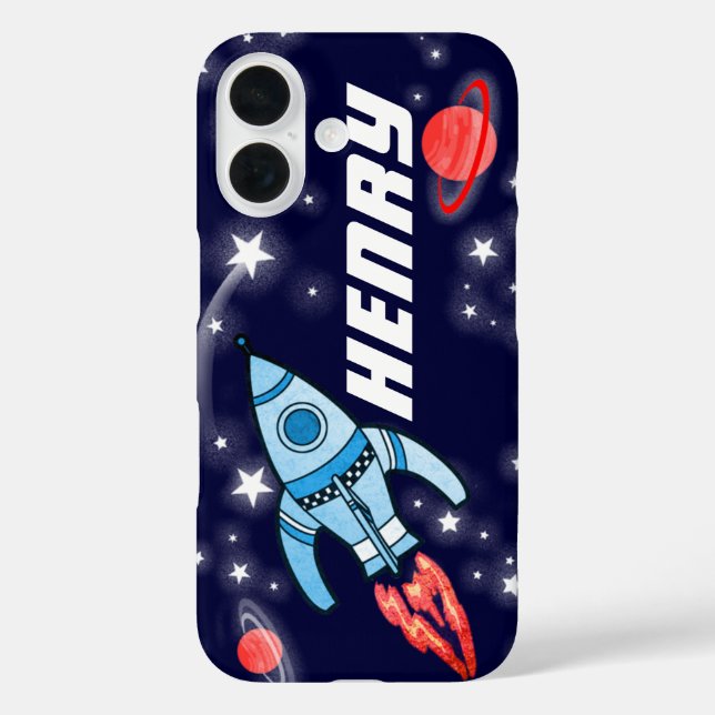 Rocket space navy personalized name iphone case (Back)