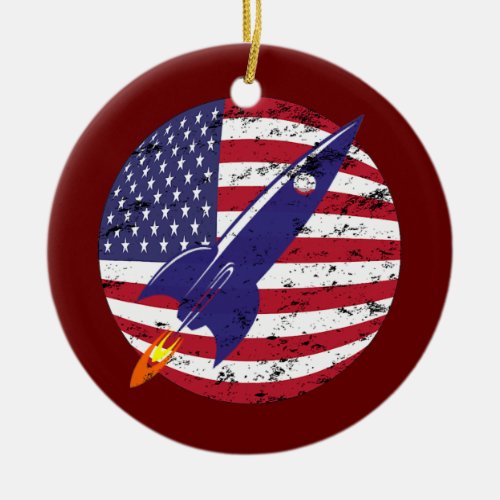 Rocket Space USA 4th of July apparel Holiday Ceramic Ornament