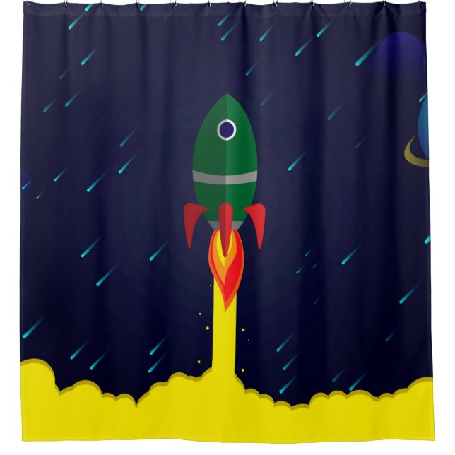 Rocket spaceship astrology astronaut shower curtain (Front)